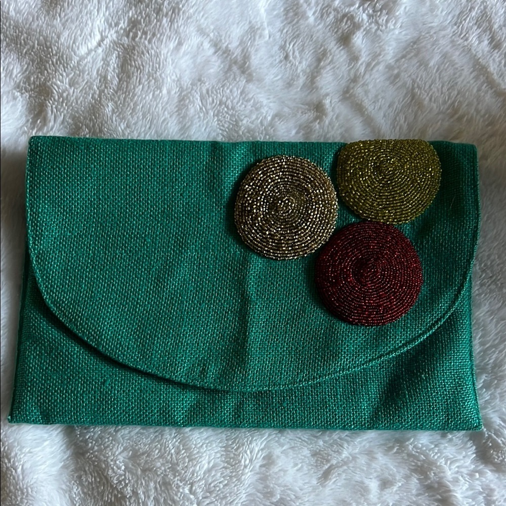 Elegant Green Clutch with Beaded Accents
